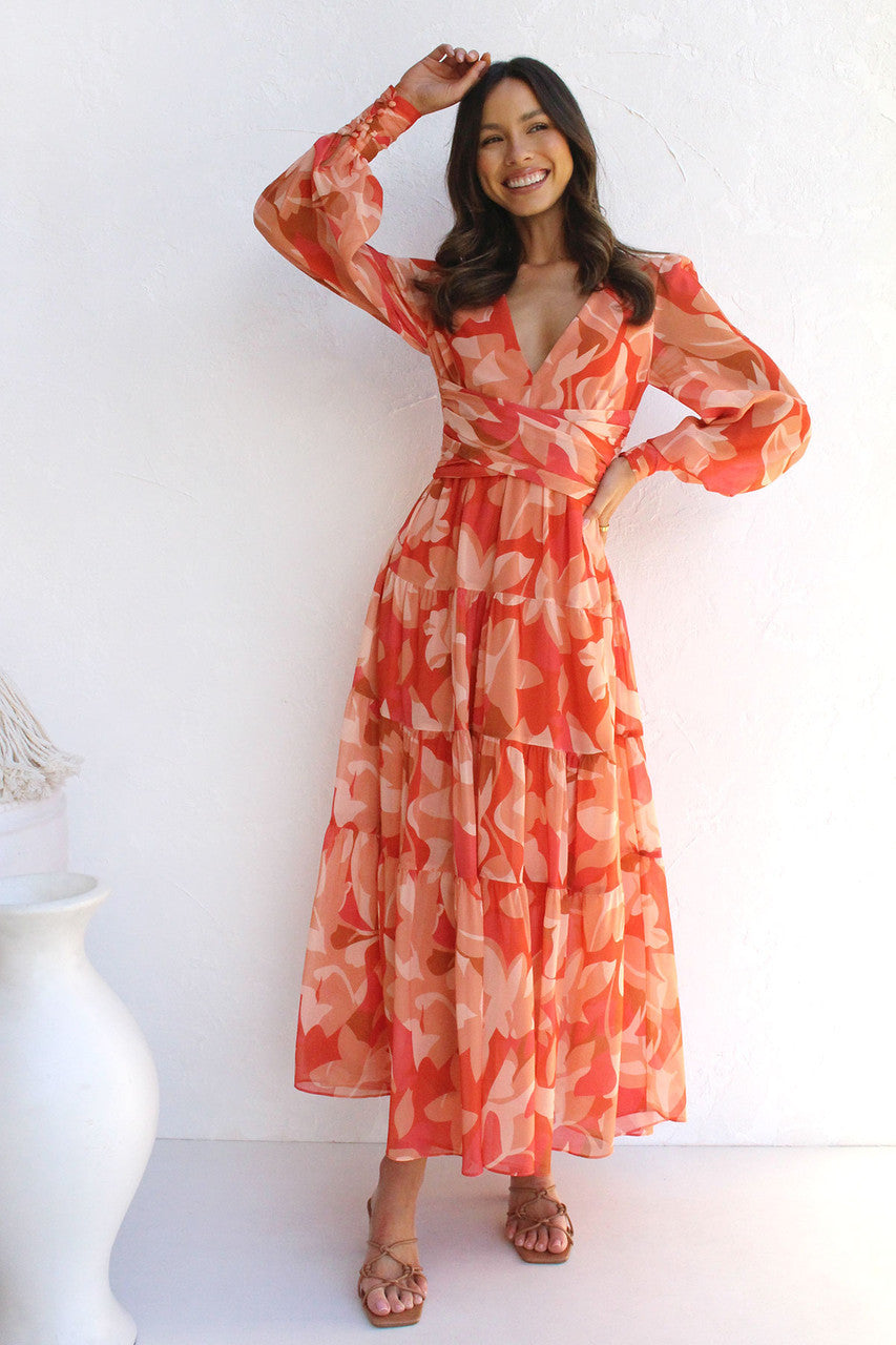 Painted Inspiration Blumen-Maxikleid mit Ballonärmeln
