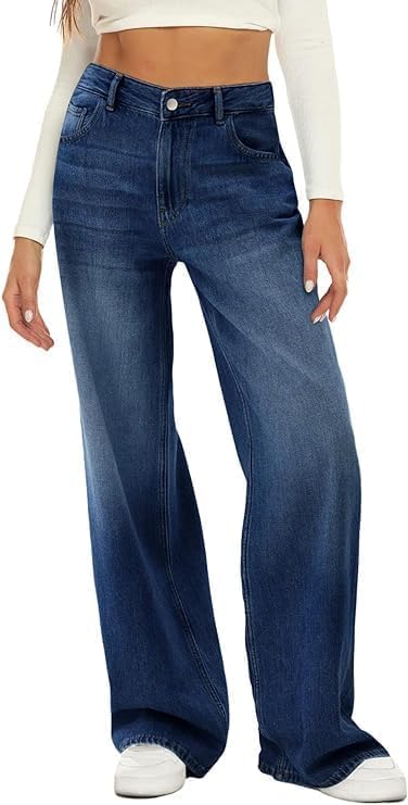 HDLTE Women Wide Leg Jeans High Waist Baggy Jeans Loose Boyfriend Jeans Denim Pants Y2K