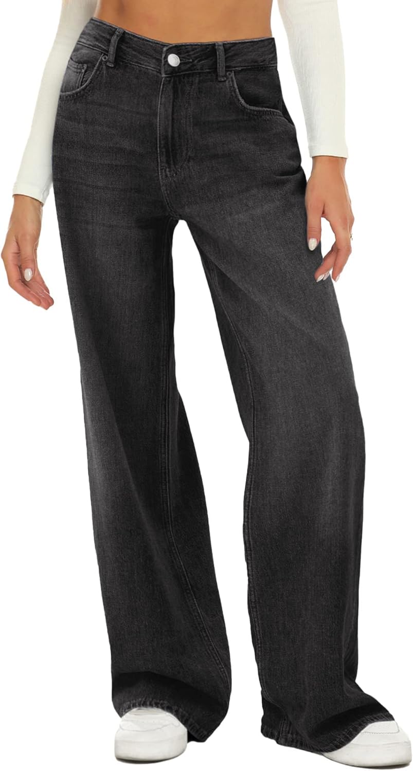 HDLTE Women Wide Leg Jeans High Waist Baggy Jeans Loose Boyfriend Jeans Denim Pants Y2K