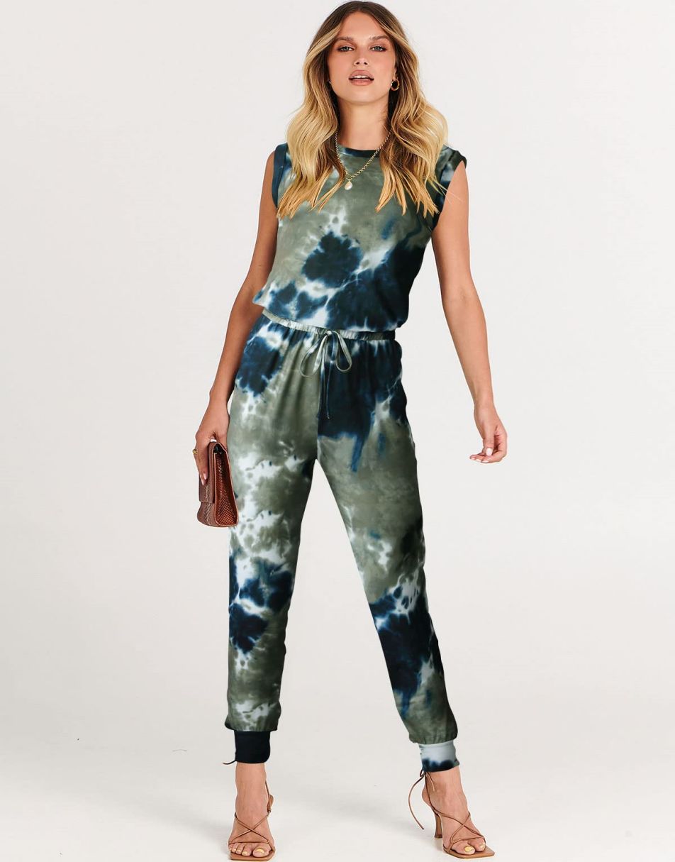 ANRABESS Crewneck Sleeveless Stretchy Jumpsuits Rompers with Pockets