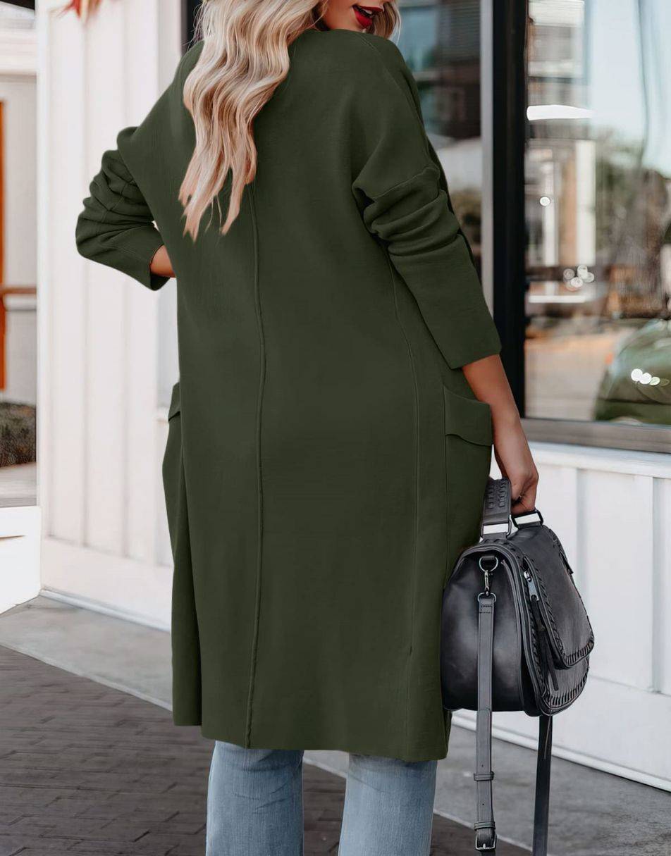ANRABESS Women's Casual Long Sleeve Draped Open Front Knit Pockets Long Cardigan Jackets Sweater