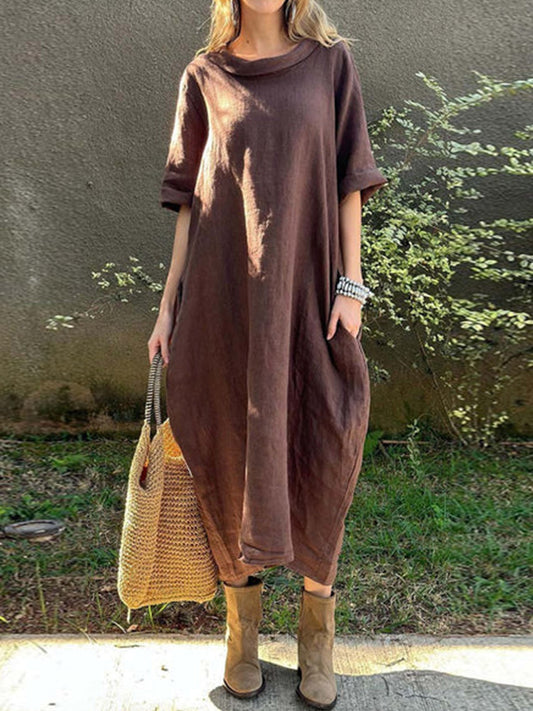 Damen Freizeitkleid aus Baumwolle und Leinen in Uni-Farben
